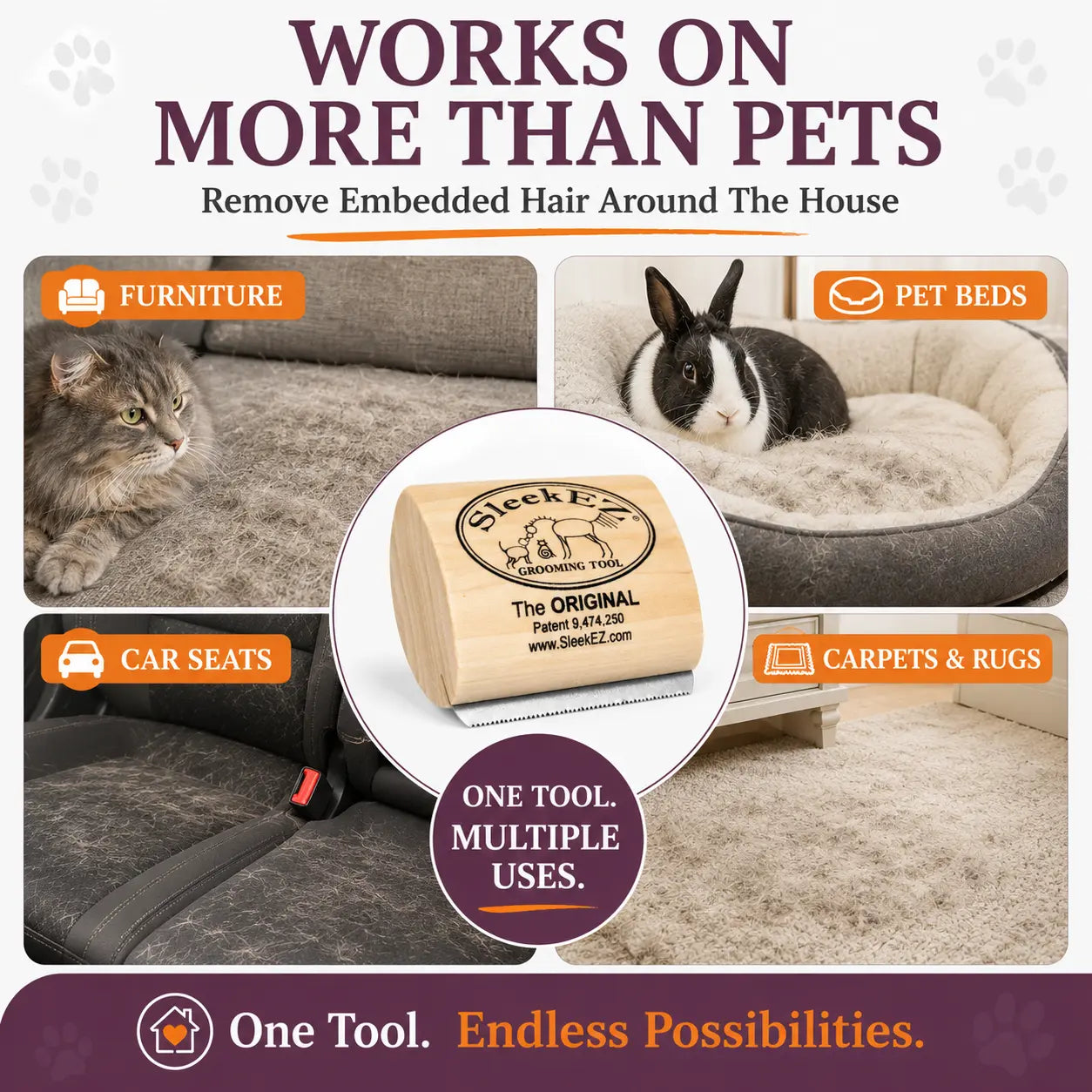 Sleekez Cat Brush for Shedding & Grooming, Wooden Handle & Stainless Steel Blade, Pet Brush for Indoor Cats, 2.5 Inches Long Groomer Tools Fur Removal Tool
