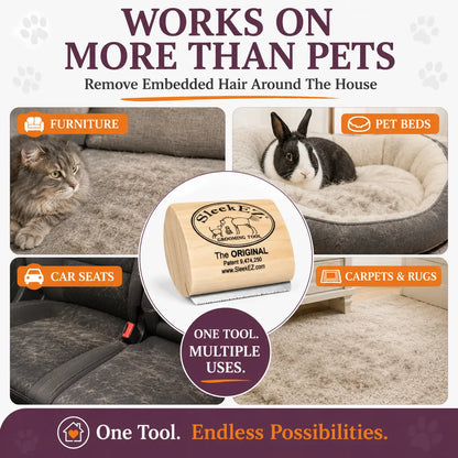 Sleekez Cat Brush for Shedding & Grooming, Wooden Handle & Stainless Steel Blade, Pet Brush for Indoor Cats, 2.5 Inches Long Groomer Tools Fur Removal Tool