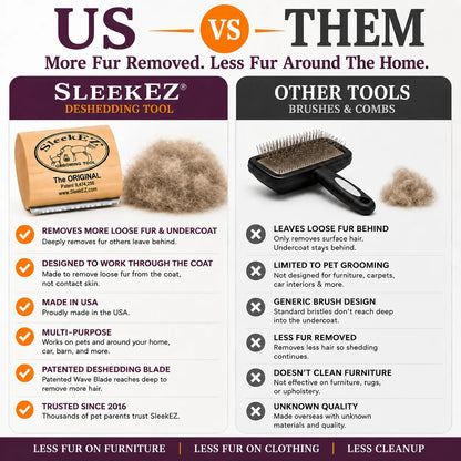 Sleekez Cat Brush for Shedding & Grooming, Wooden Handle & Stainless Steel Blade, Pet Brush for Indoor Cats, 2.5 Inches Long Groomer Tools Fur Removal Tool